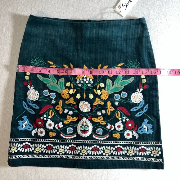Embroidered Floral Teal Corduroy Mini Skirt by Simplee, Size Small/Medium - Picture 5 of 7